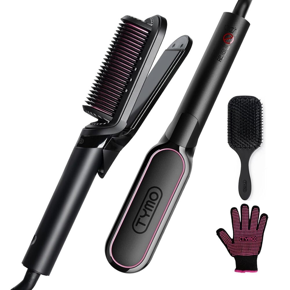Flat Iron Hair Straightener Brush 2 in 1, 200M Ions Ceramic Hot Comb